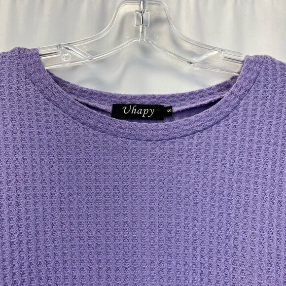 Uhapy Womens Casual Top Purple Long Sleeve Twist Front Waffle Knit Small - Picture 3 of 10